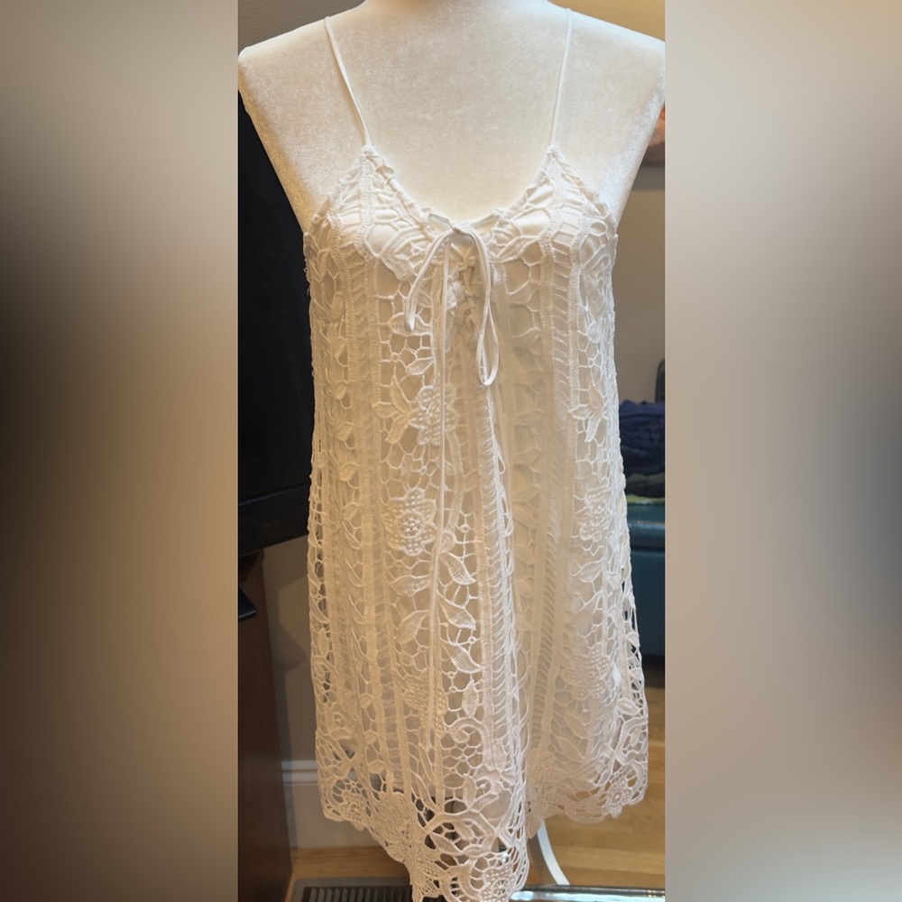 Romantic sexy, size L White Lace Crochet summer sun dress,loose flattering fit.